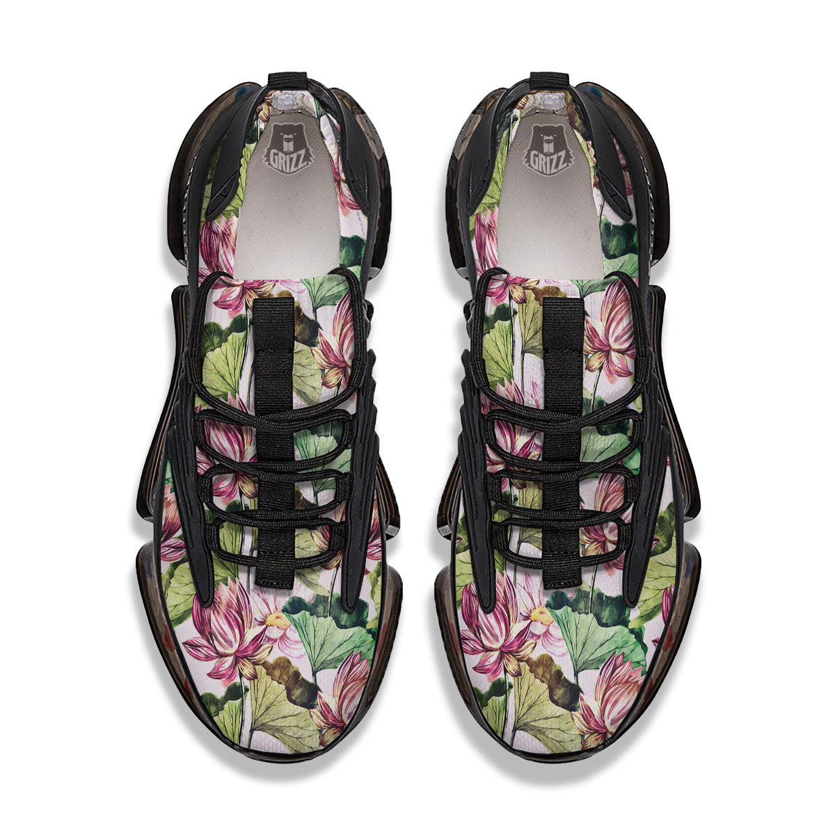 Lotus Pink Print Pattern Black Gym Shoes-grizzshop