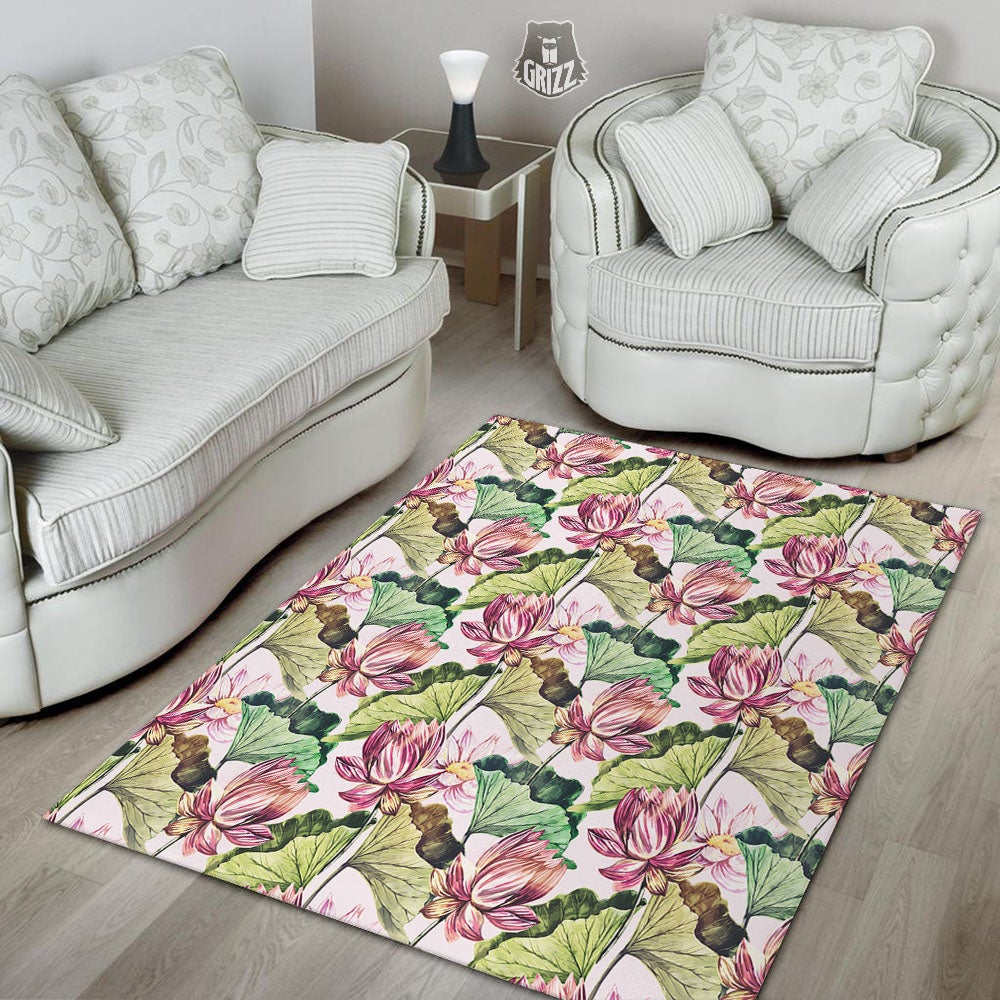 Lotus Pink Print Pattern Floor Mat-grizzshop