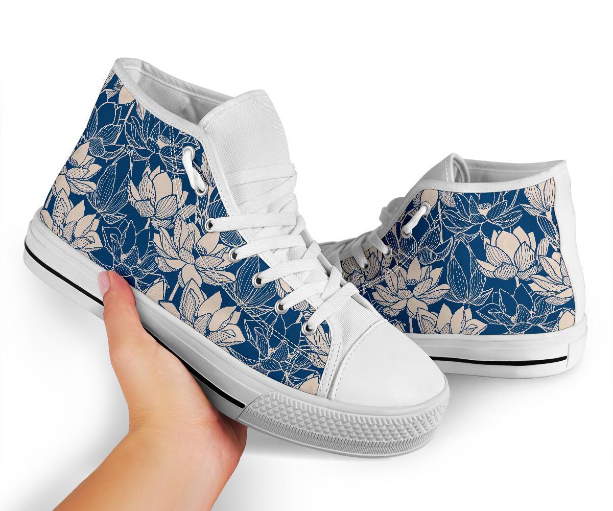 Lotus Print Pattern Men Women's High Top Shoes-grizzshop
