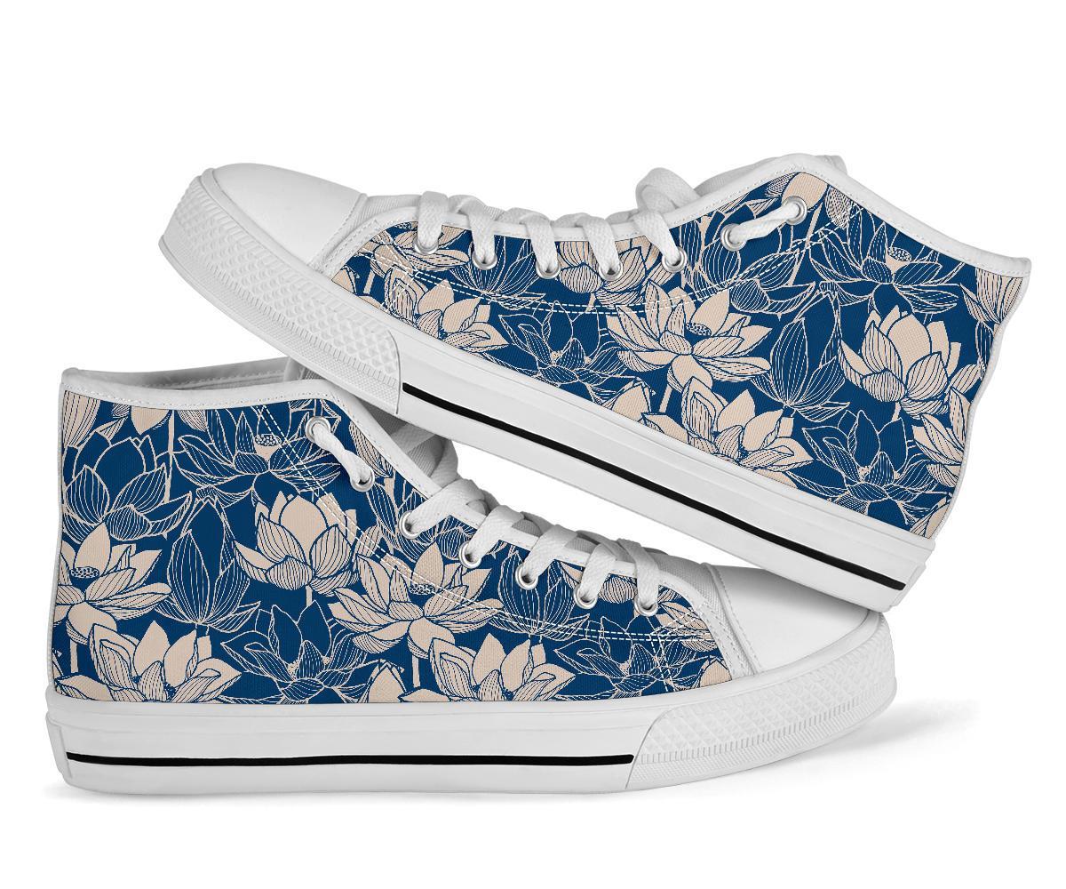 Lotus Print Pattern Men Women's High Top Shoes-grizzshop