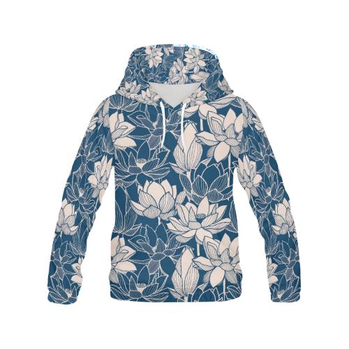 Lotus Print Pattern Women Pullover Hoodie-grizzshop