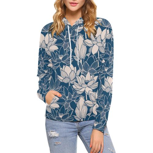 Lotus Print Pattern Women Pullover Hoodie-grizzshop