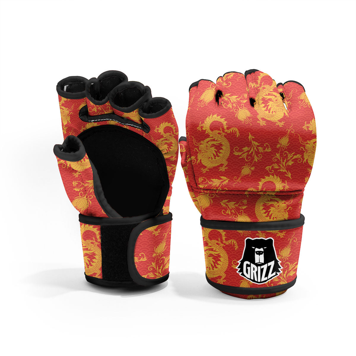 Lotus Red Dragon Print Pattern MMA Gloves-grizzshop