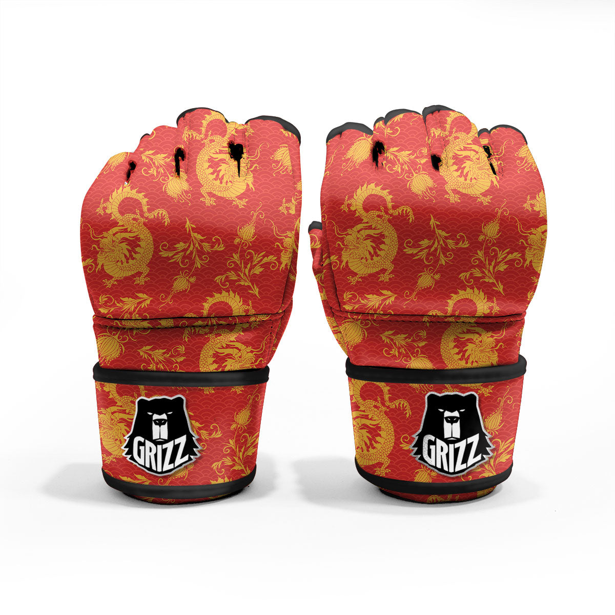 Lotus Red Dragon Print Pattern MMA Gloves-grizzshop