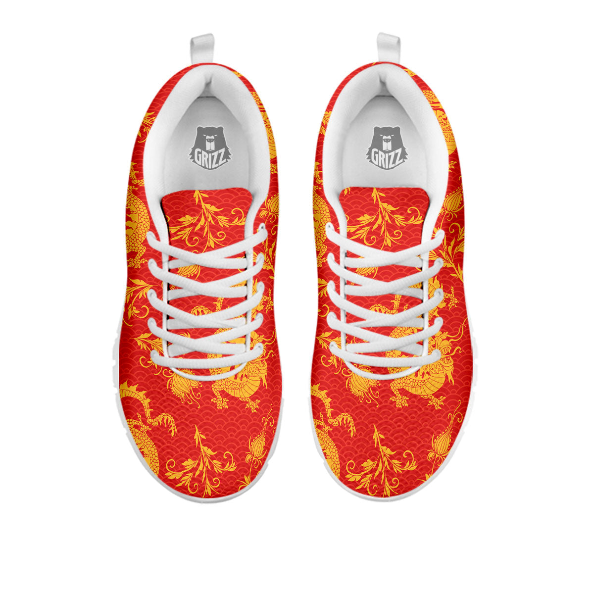 Lotus Red Dragon Print Pattern White Sneaker-grizzshop