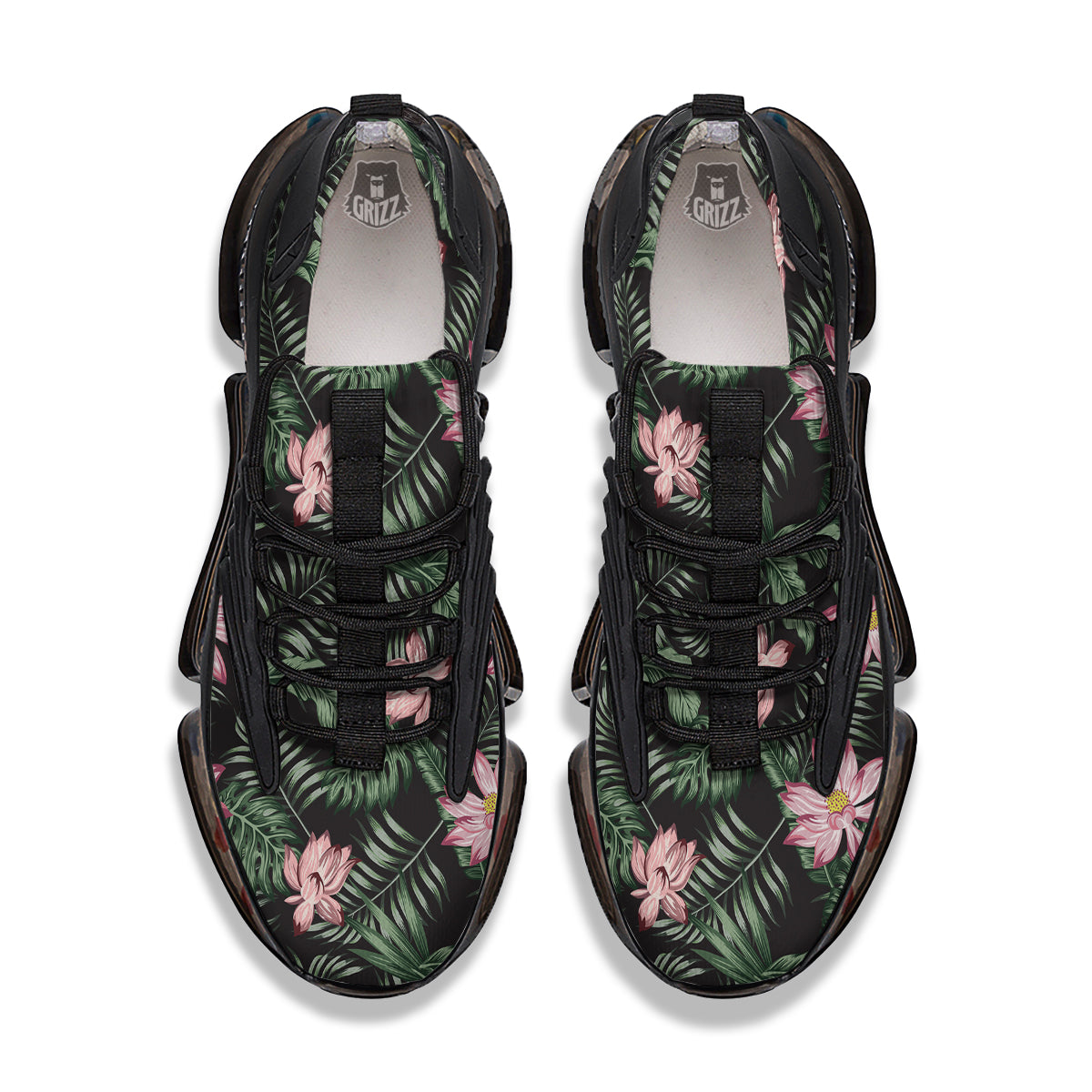 Lotus Tropical Print Pattern Black Gym Shoes-grizzshop