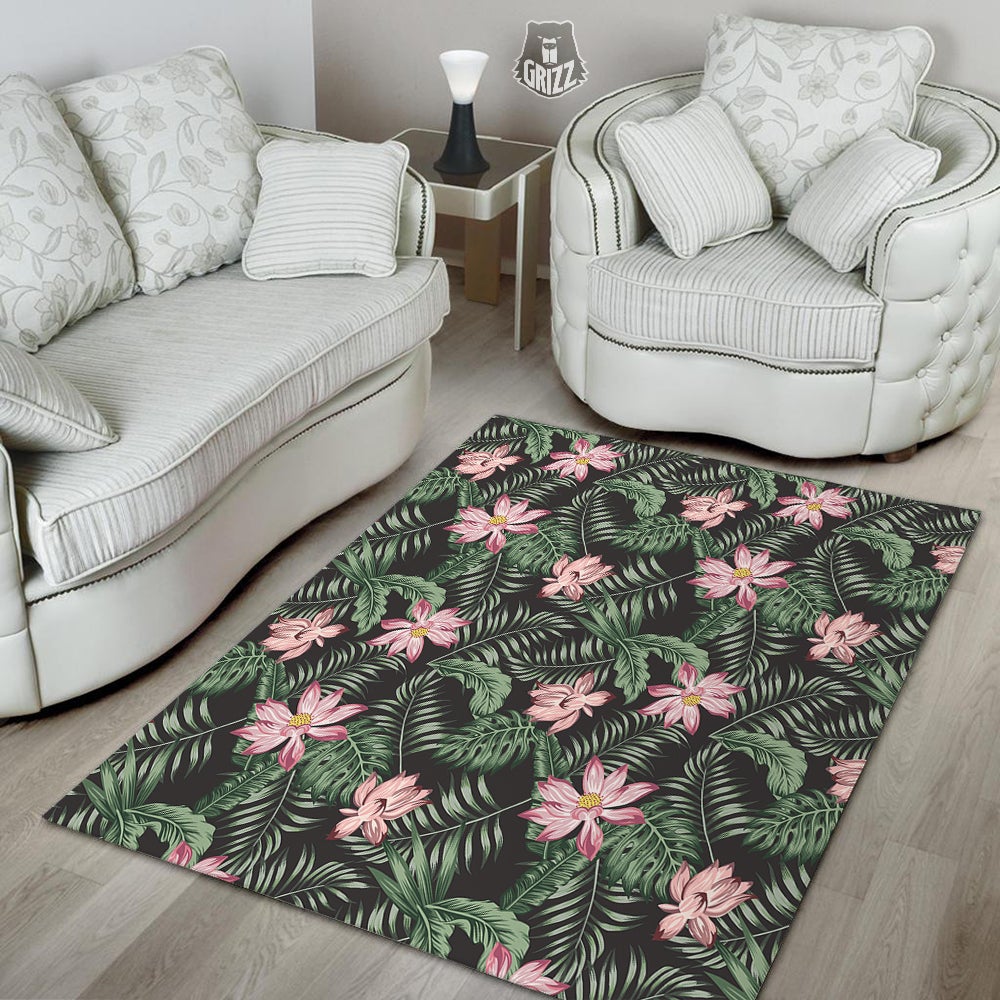 Lotus Tropical Print Pattern Floor Mat-grizzshop
