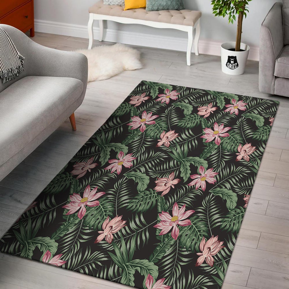 Lotus Tropical Print Pattern Floor Mat-grizzshop