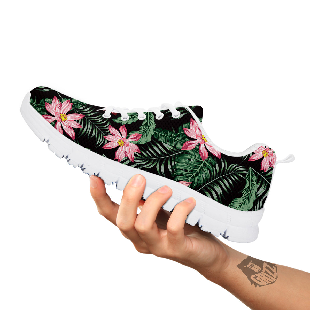 Lotus Tropical Print Pattern White Sneaker-grizzshop