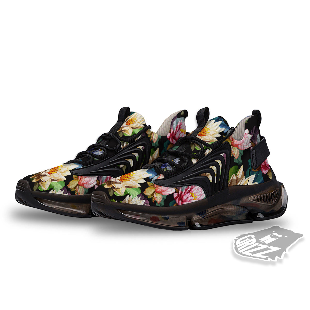 Lotus Vintage Print Pattern Black Gym Shoes-grizzshop