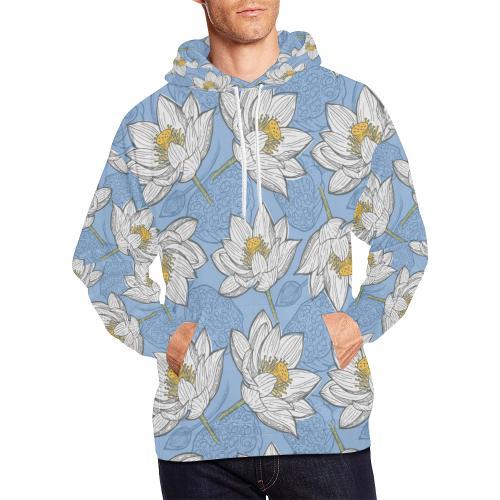 Lotus Pattern Print Men Pullover Hoodie-grizzshop