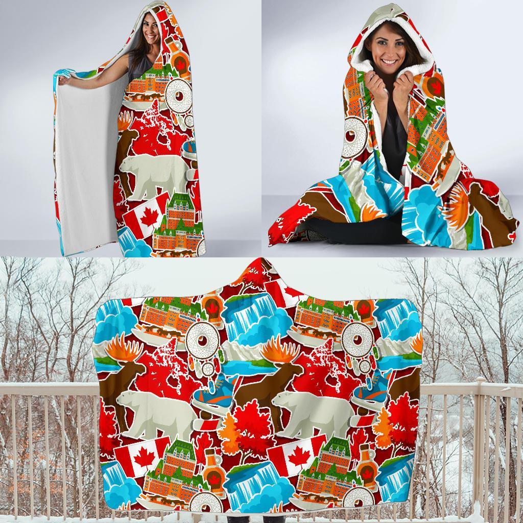 Love Canada Pattern Print Hooded Blanket-grizzshop