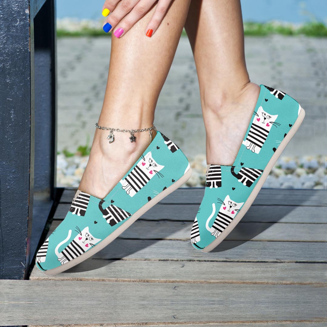 Love Turquoise Cat Print Canvas Shoes-grizzshop