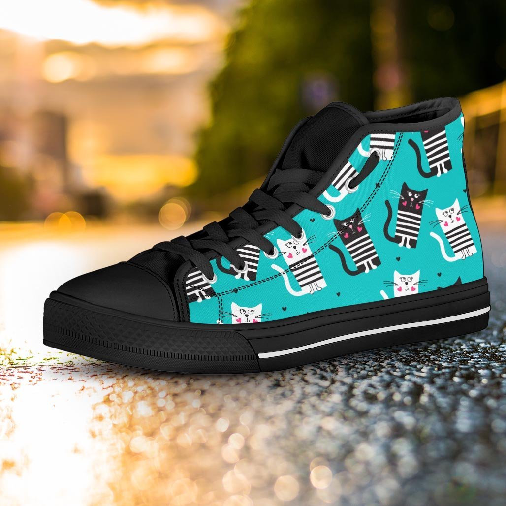 Love Turquoise Cat Print Women's High Top Shoes-grizzshop