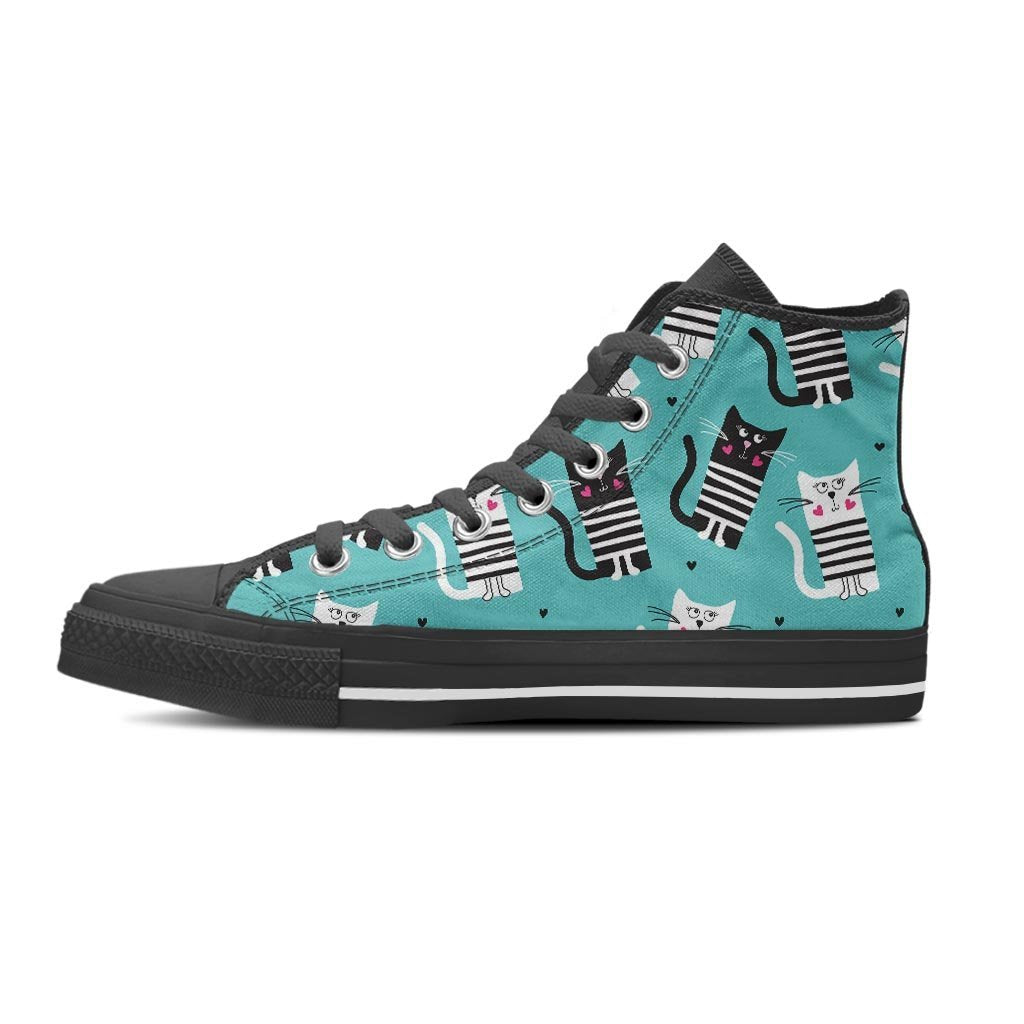 Love Turquoise Cat Print Women's High Top Shoes-grizzshop