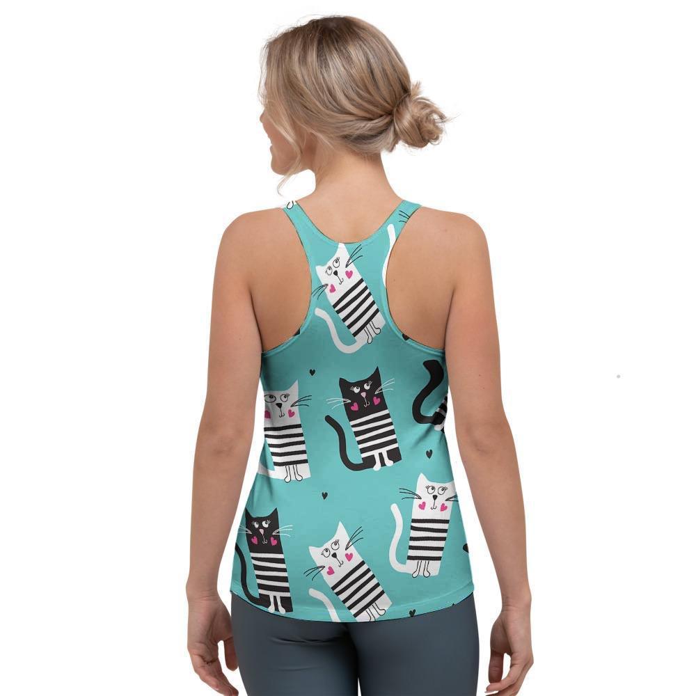 Love Turquoise Cat Print Women's Racerback Tank Top-grizzshop