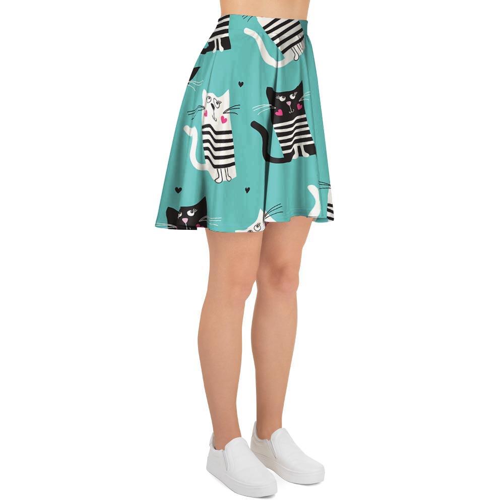 Love Turquoise Cat Print Women's Skirt-grizzshop