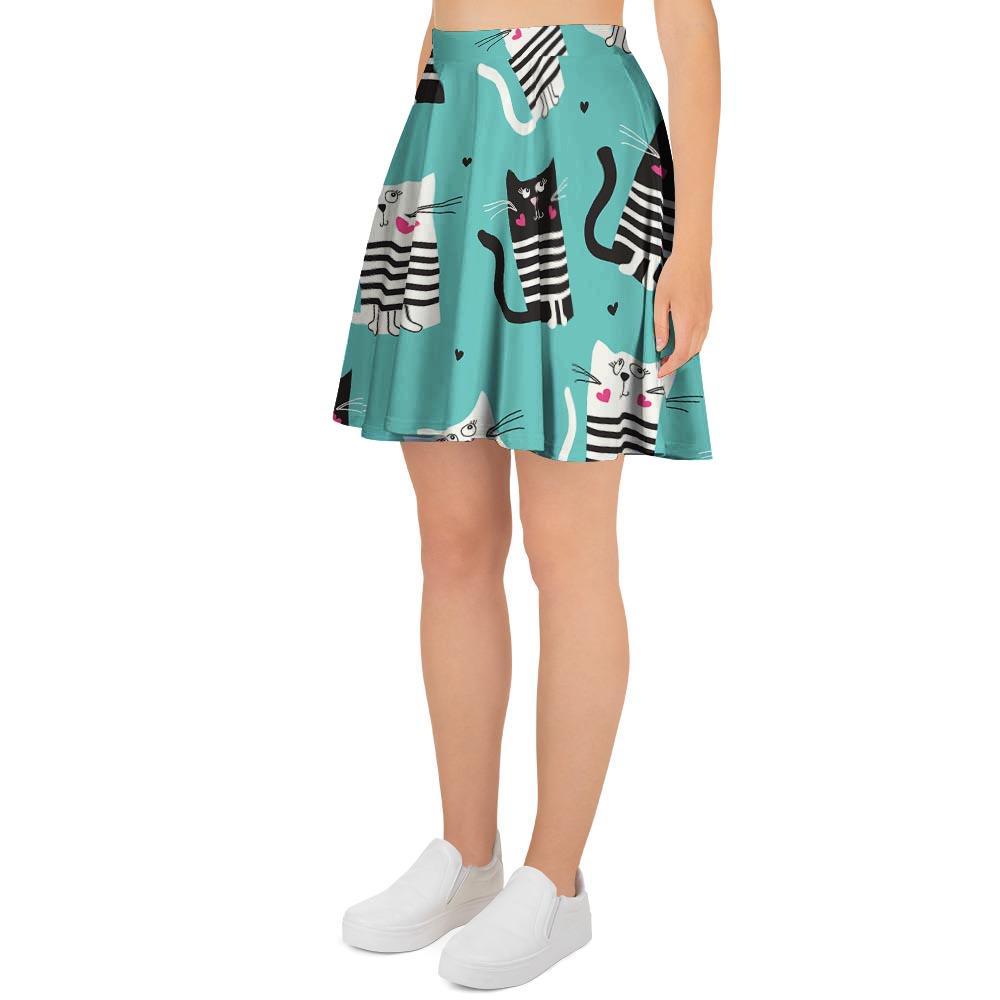 Love Turquoise Cat Print Women's Skirt-grizzshop