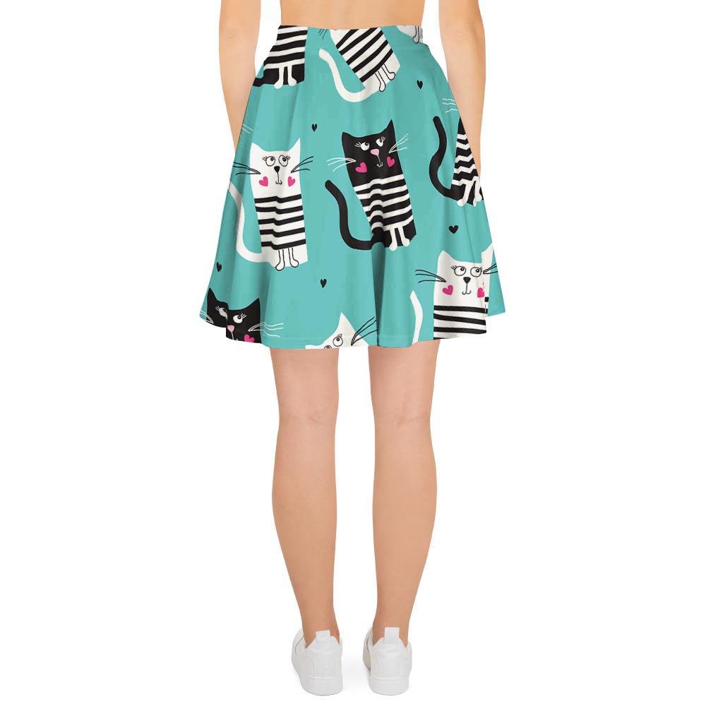 Love Turquoise Cat Print Women's Skirt-grizzshop
