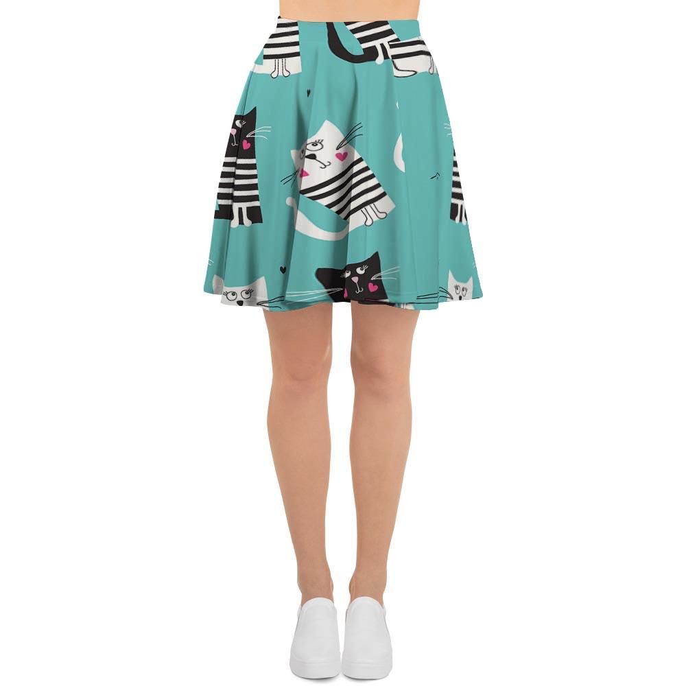 Love Turquoise Cat Print Women's Skirt-grizzshop