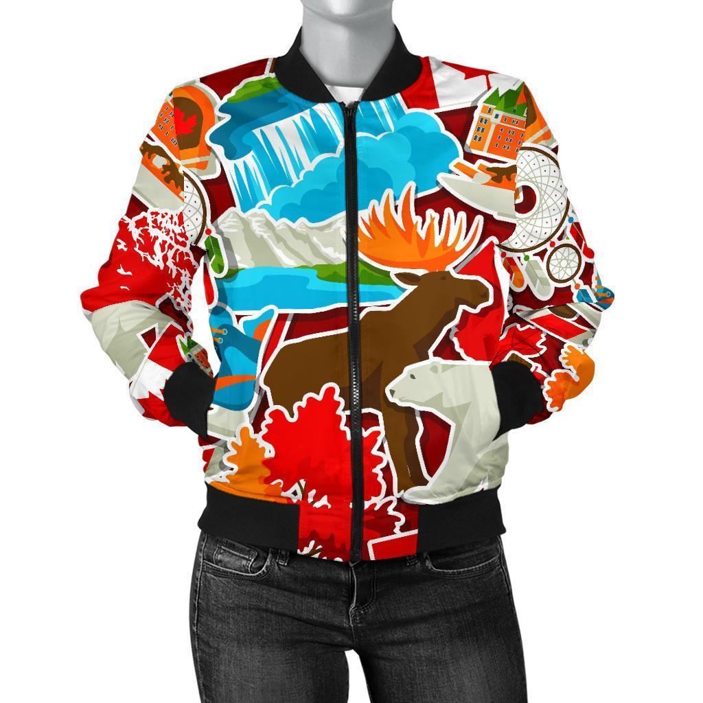 Love Canada Pattern Print Women Casual Bomber Jacket-grizzshop