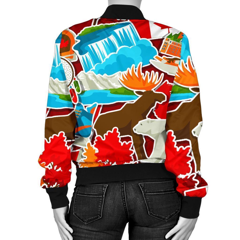 Love Canada Pattern Print Women Casual Bomber Jacket-grizzshop