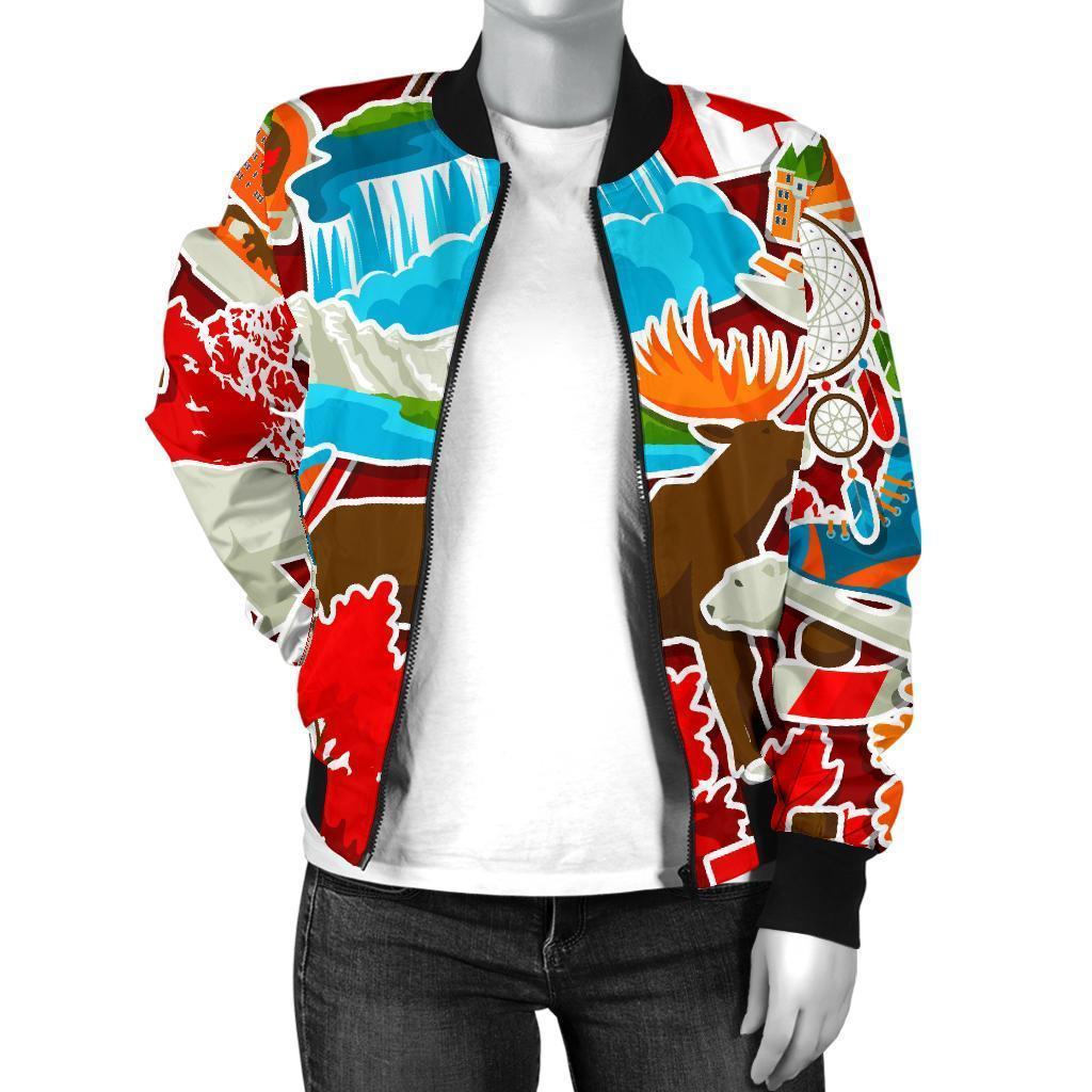 Love Canada Pattern Print Women Casual Bomber Jacket-grizzshop