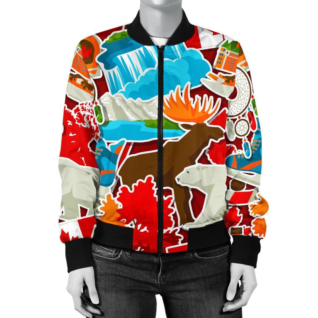 Love Canada Pattern Print Women Casual Bomber Jacket-grizzshop