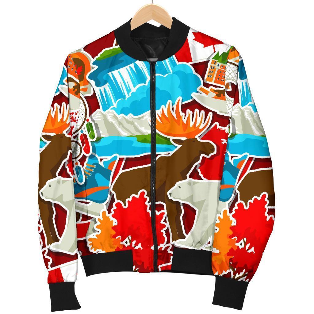 Love Canada Pattern Print Women Casual Bomber Jacket-grizzshop