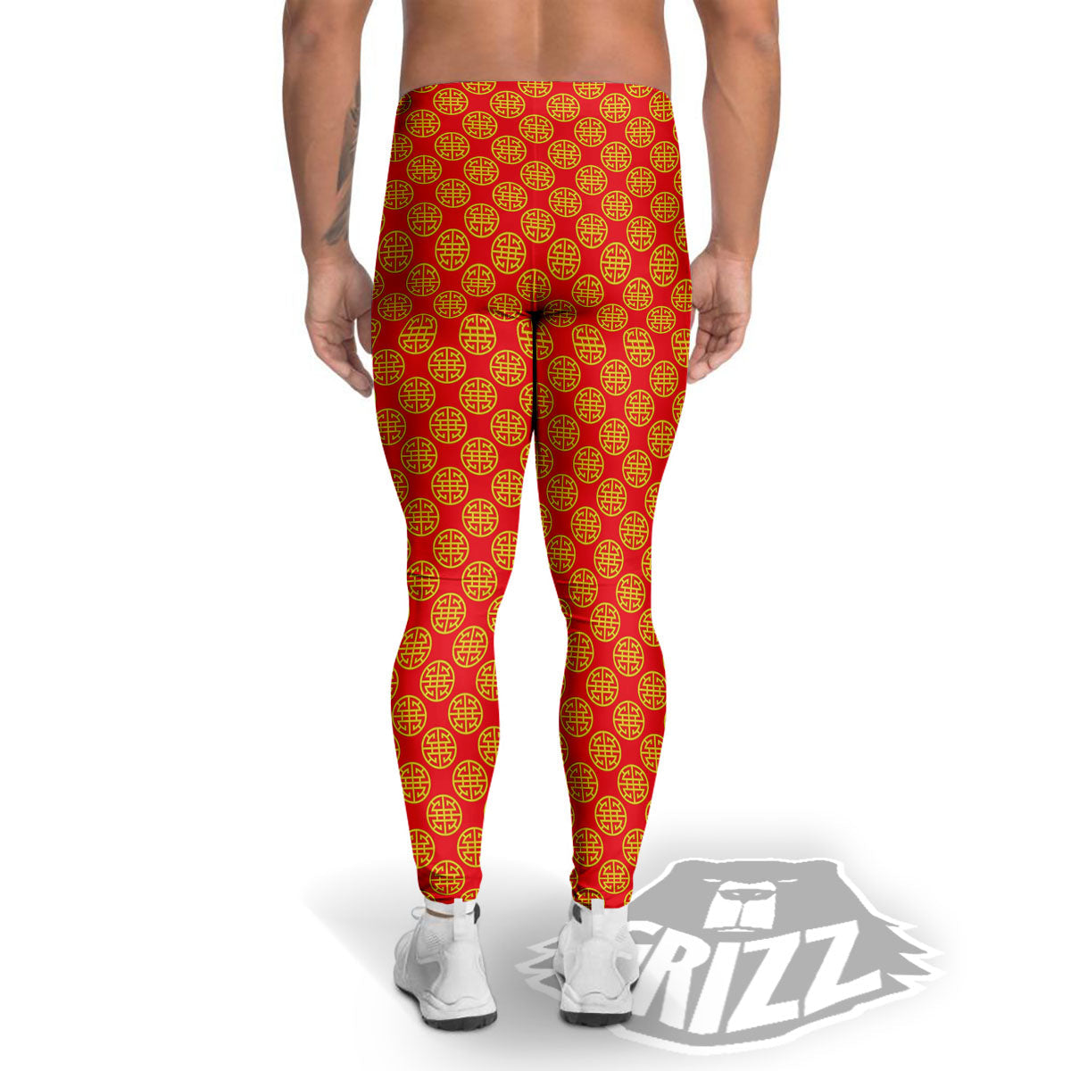 Lu Symbol Chinese Print Pattern Men's Leggings-grizzshop