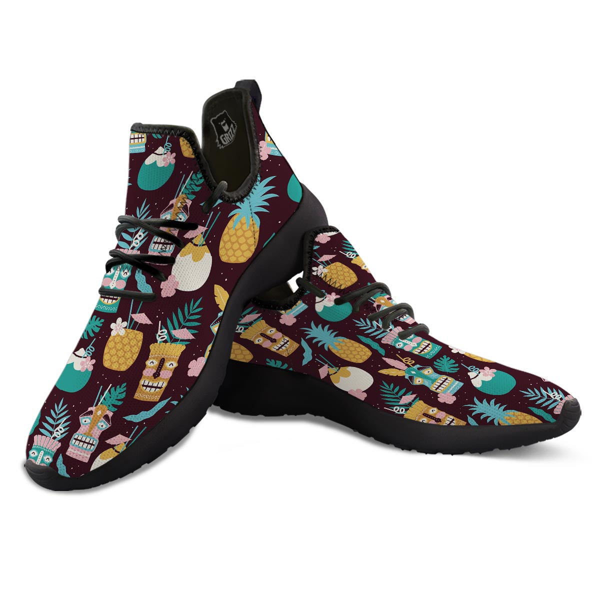 Luau Tiki Print Pattern Black Athletic Shoes-grizzshop