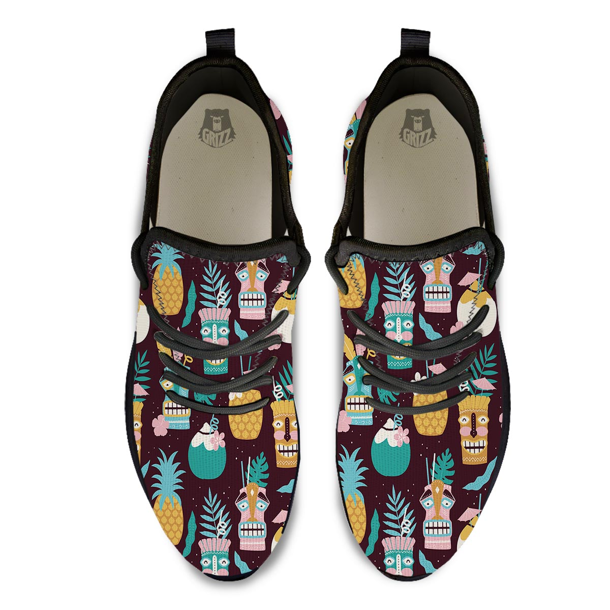 Luau Tiki Print Pattern Black Athletic Shoes-grizzshop