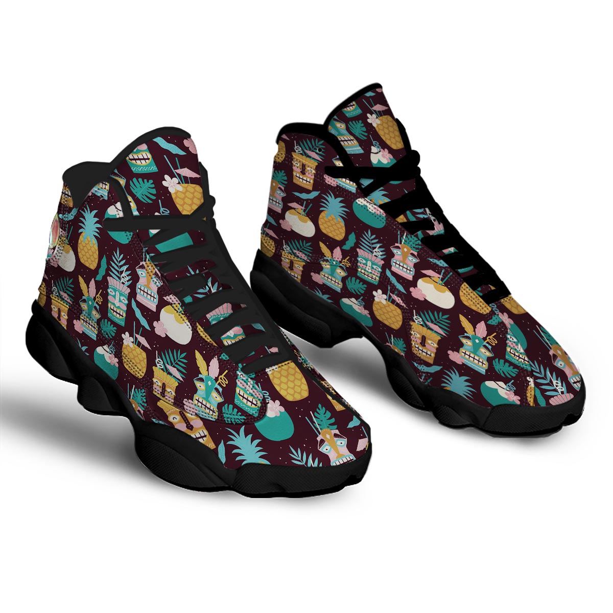 Luau Tiki Print Pattern Black Basketball Shoes-grizzshop