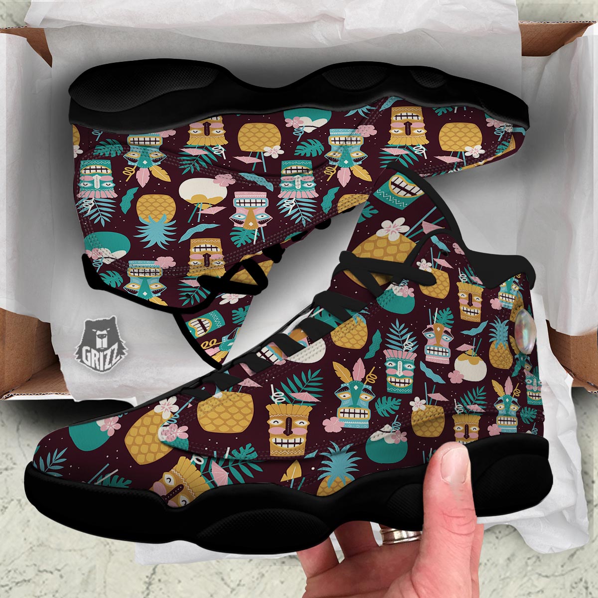 Luau Tiki Print Pattern Black Basketball Shoes-grizzshop