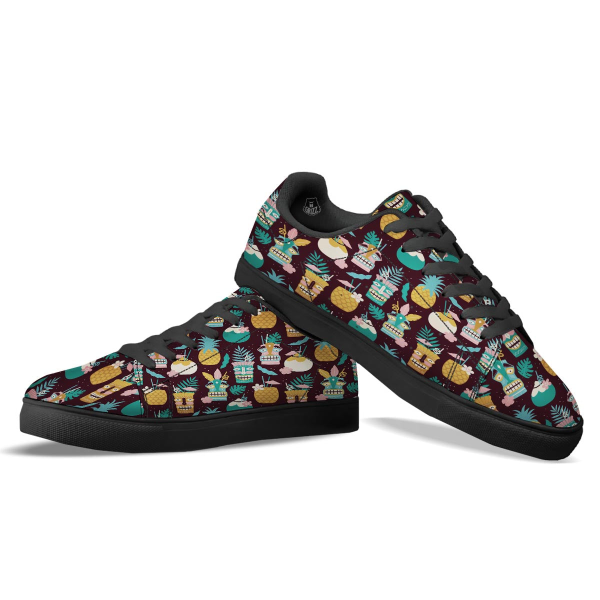 Luau Tiki Print Pattern Black Low Top Sneakers-grizzshop