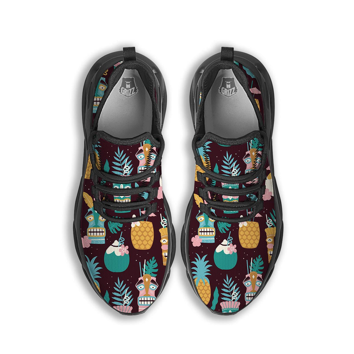 Luau Tiki Print Pattern Black Running Shoes-grizzshop