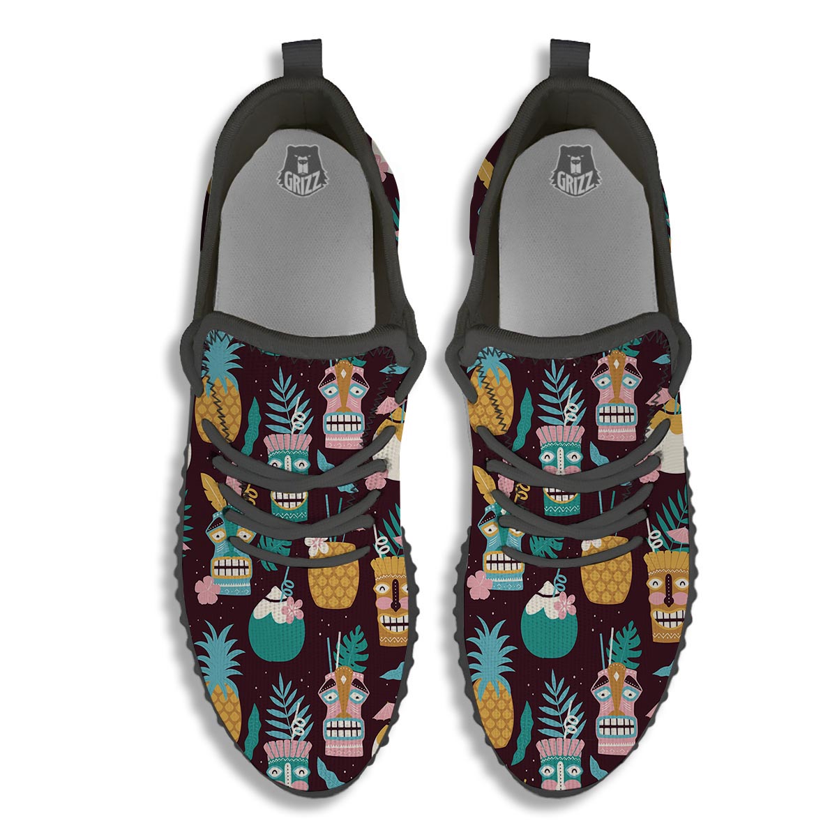 Luau Tiki Print Pattern Black Walking Shoes-grizzshop