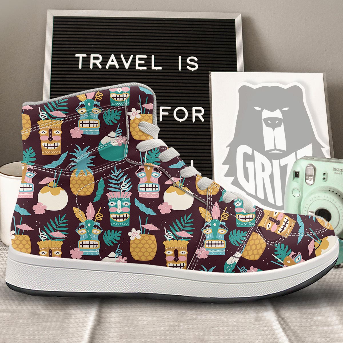 Luau Tiki Print Pattern High Top Sneakers-grizzshop