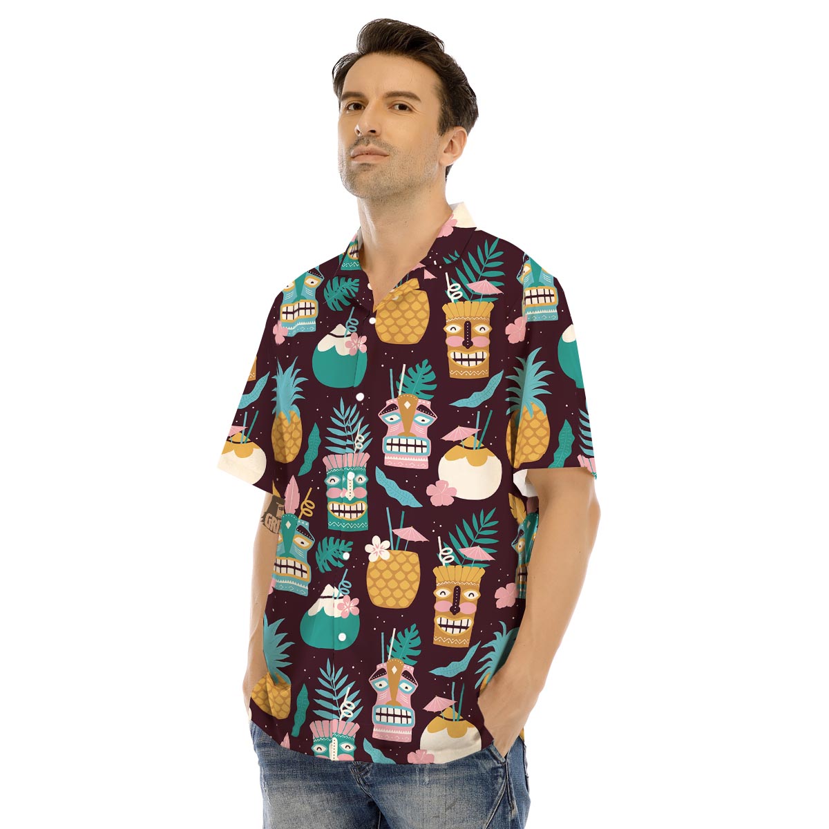 Luau Tiki Print Pattern Men's Hawaiian Shirt-grizzshop