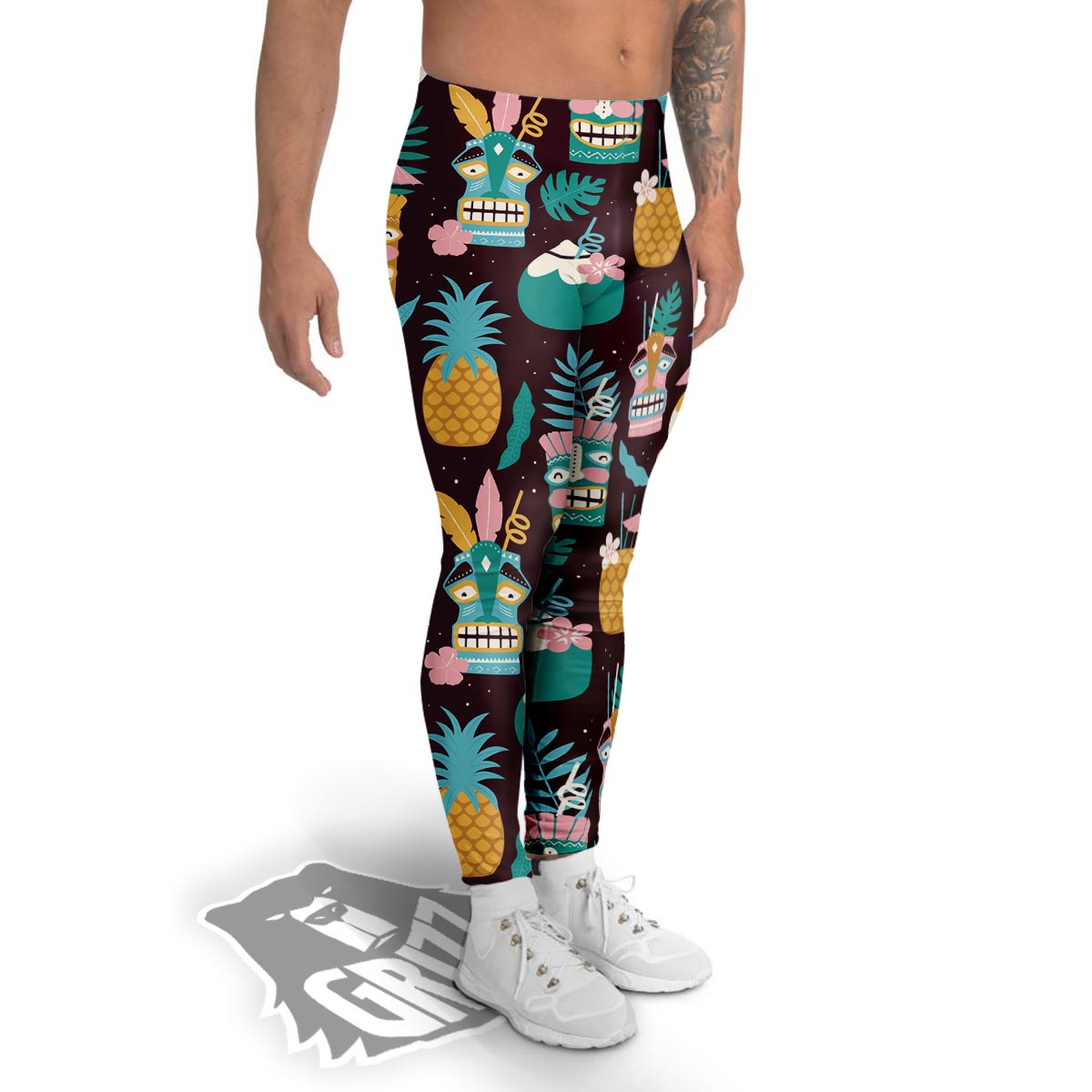 Luau Tiki Print Pattern Men's Leggings-grizzshop