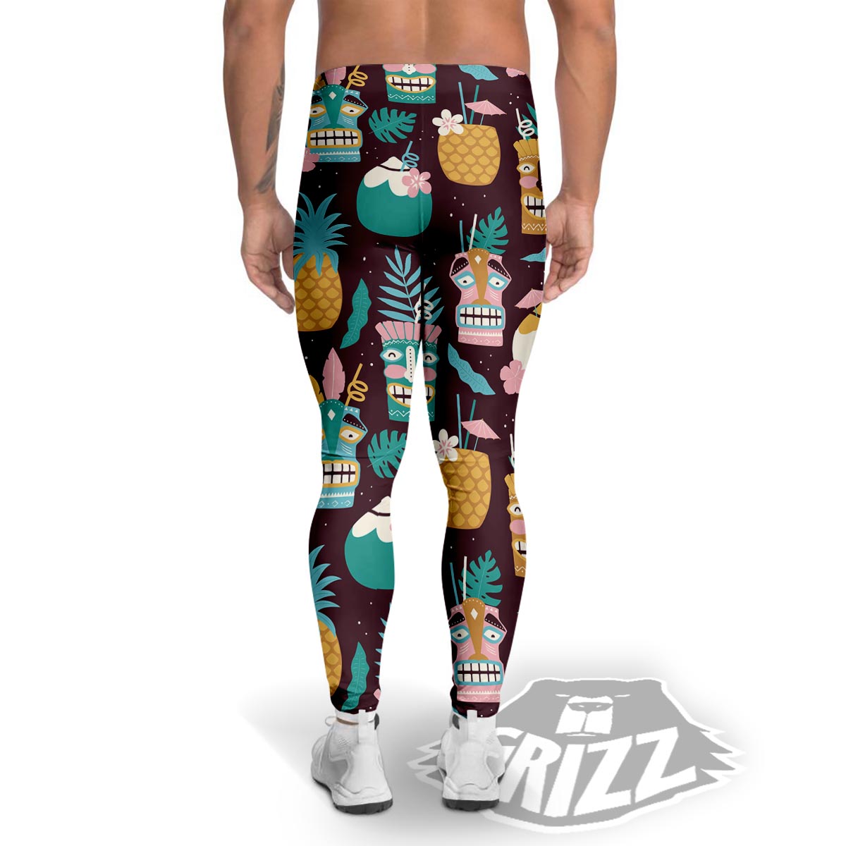 Luau Tiki Print Pattern Men's Leggings-grizzshop