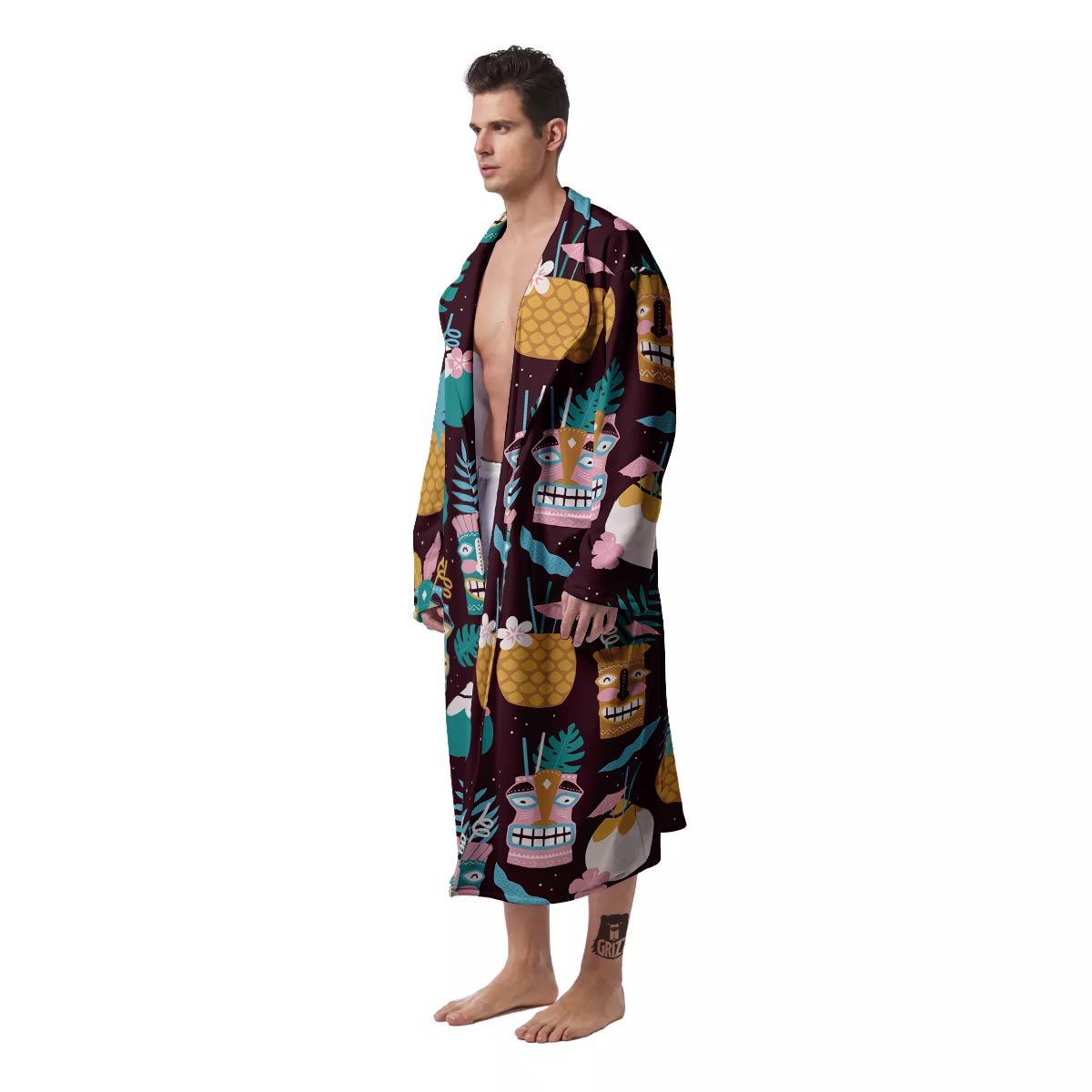 Luau Tiki Print Pattern Men's Robe-grizzshop