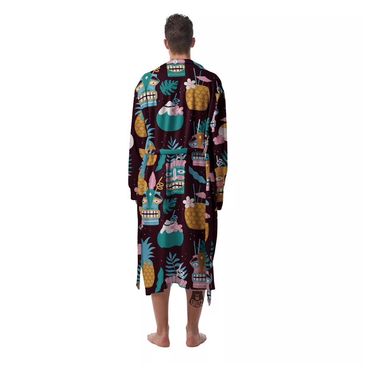 Luau Tiki Print Pattern Men's Robe-grizzshop