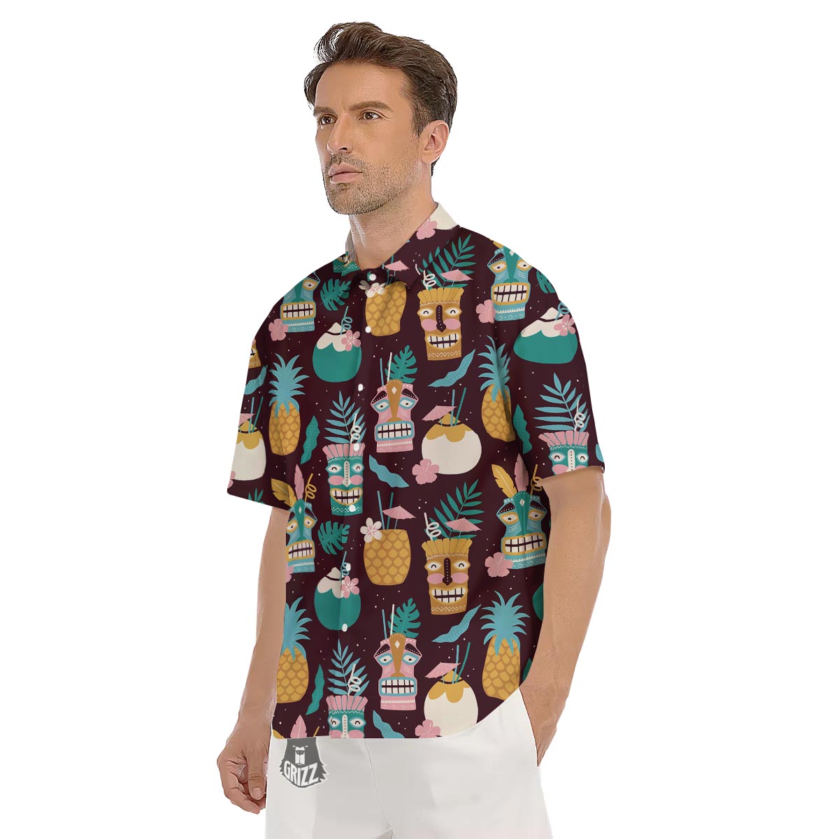 Luau Tiki Print Pattern Men's Short Sleeve Shirts-grizzshop