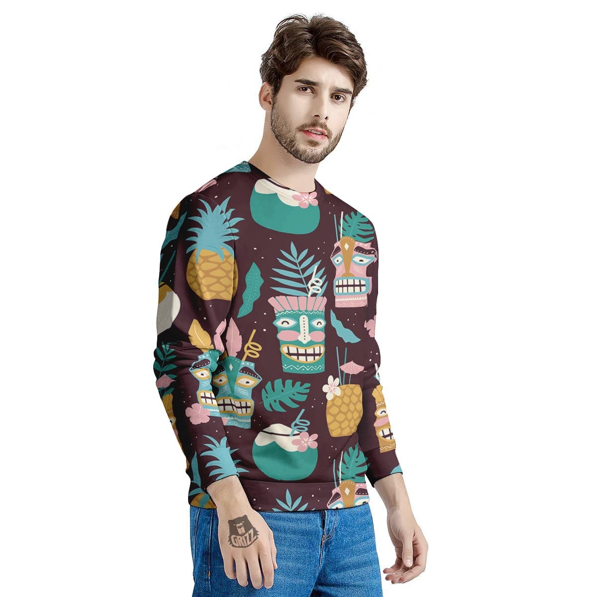Luau Tiki Print Pattern Men's Sweatshirt-grizzshop