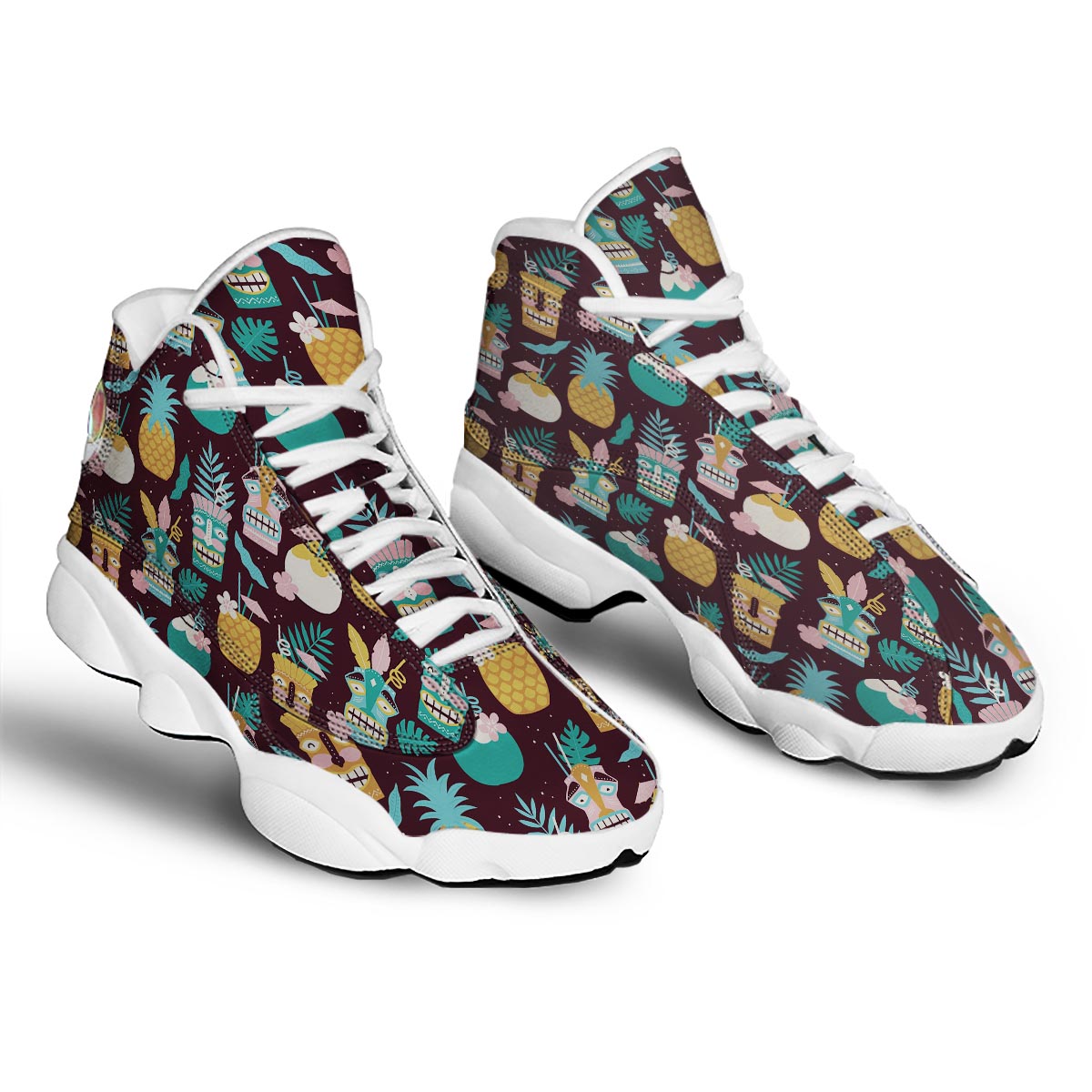 Luau Tiki Print Pattern White Basketball Shoes-grizzshop