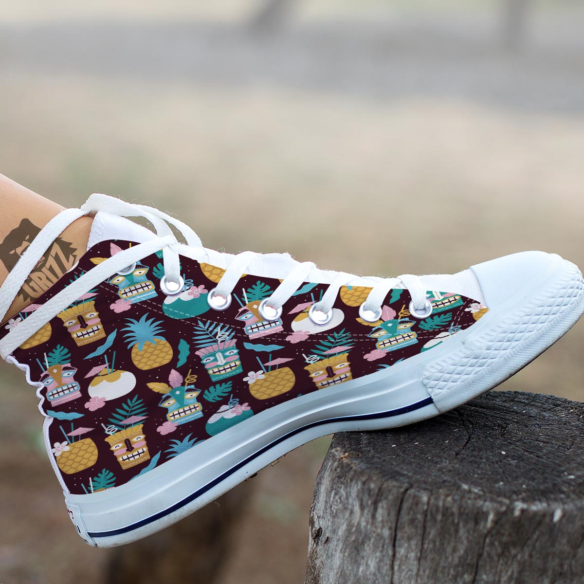 Luau Tiki Print Pattern White High Top Shoes-grizzshop