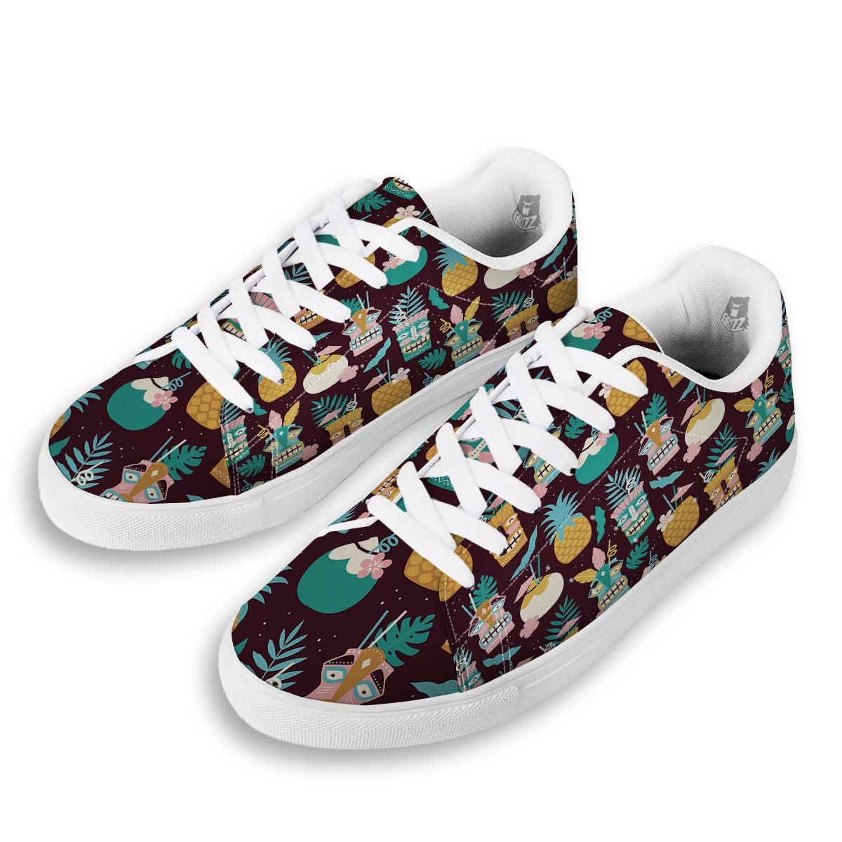 Luau Tiki Print Pattern White Low Top Sneakers-grizzshop