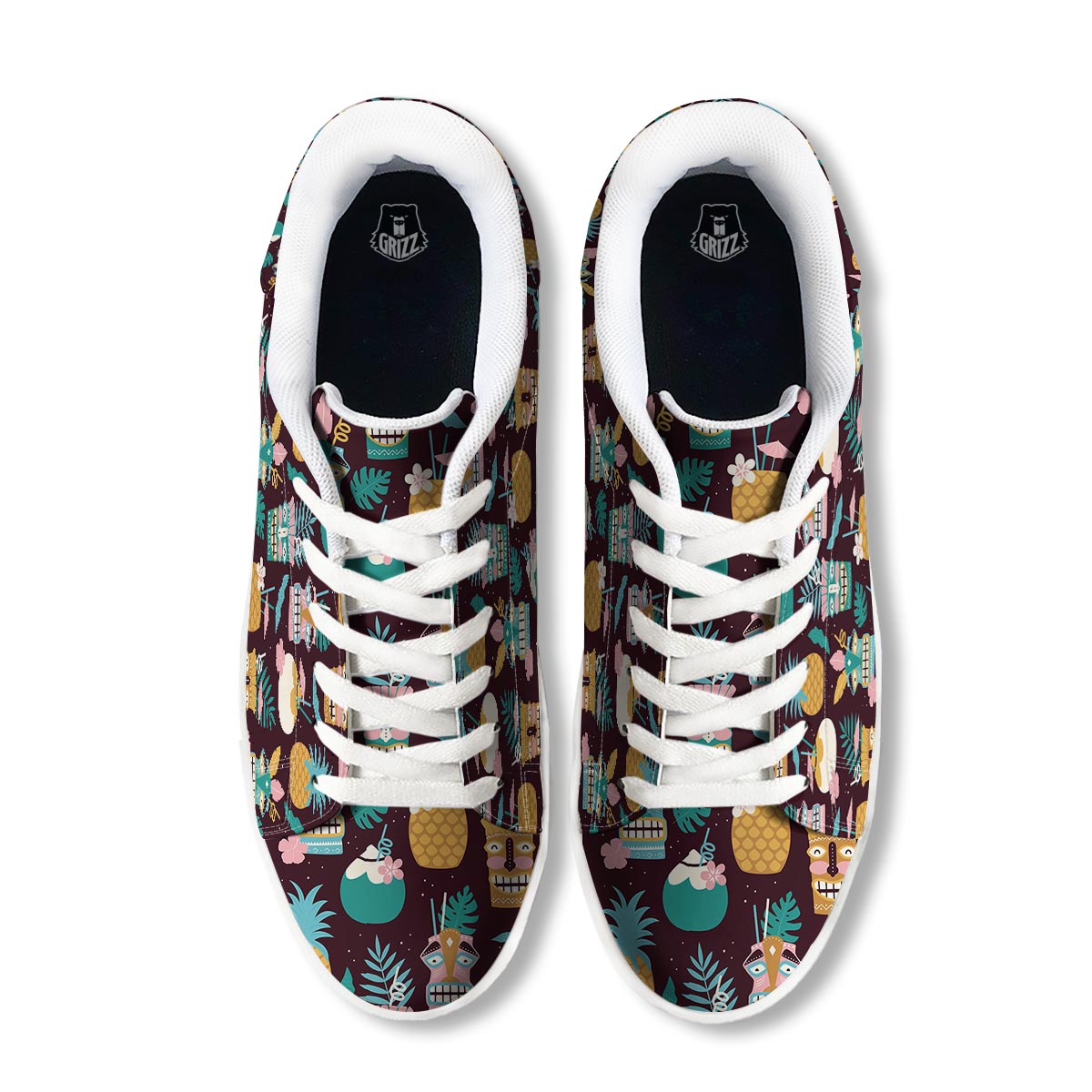 Luau Tiki Print Pattern White Low Top Sneakers-grizzshop