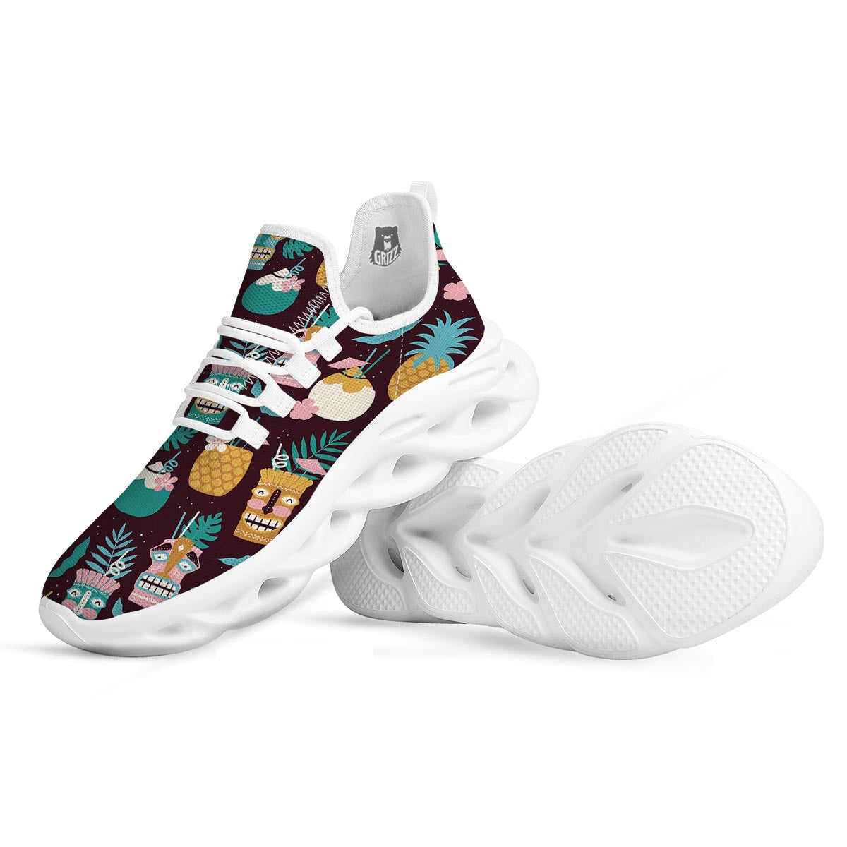 Luau Tiki Print Pattern White Running Shoes-grizzshop